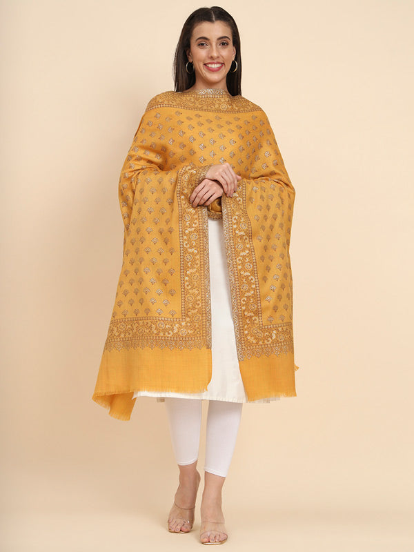 Women’s Melange Mustard Kaani Wool Shawl (Size 101X203 CM)