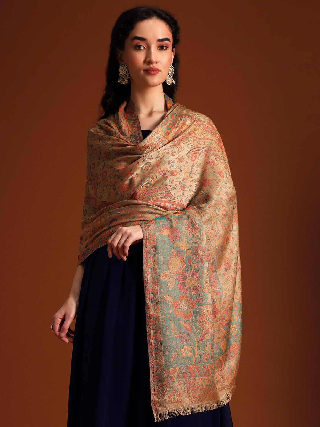 Pashmoda Women Floral Heritage Kaani Elegance Wool Blend Kashmiri Shawl, Stole, Scarf | Luxury Pashmina Jamawar Soft Warm Evening Wrap (Size 40X80 inches )