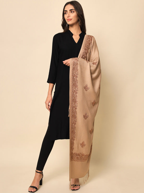 Women’s Beige Aari Embroidered Shawl (Size 71X203 CM)