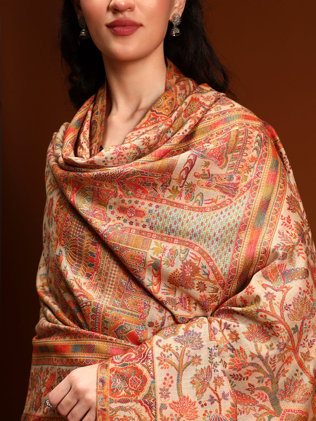 Women Shahi Manzar Kaani Wool Blend Kashmiri Shawl