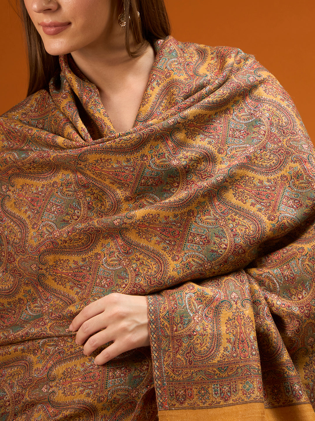 Pashmoda Women Gulnaar Royale Zari Reversible Kaani Fine Wool Shawl, Shawl, Scarf, Heritage Kashmiri Pashmina Stole, Evening Wrap (Size 40X80 inches)