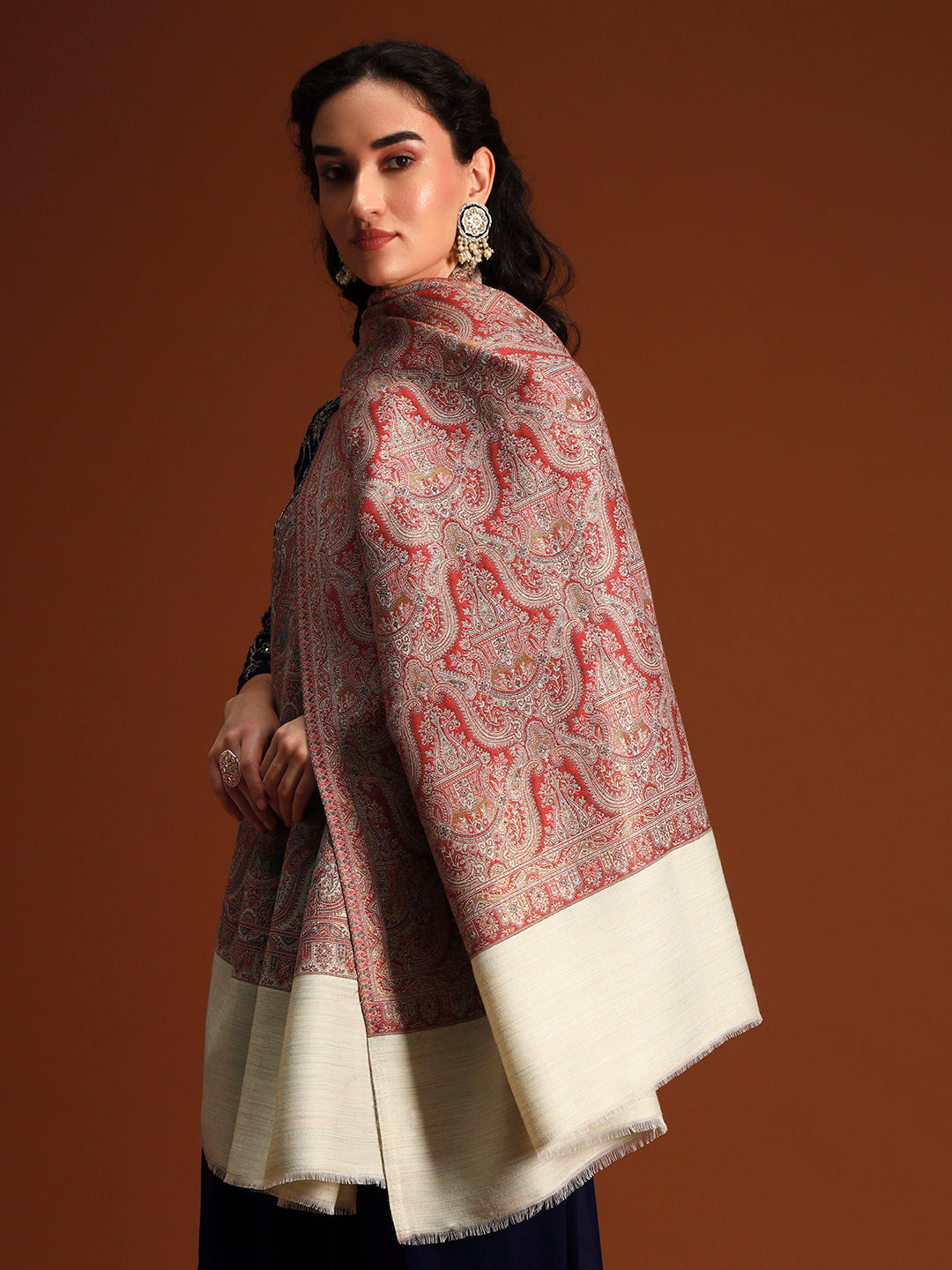Pashmoda Women Gulnaar Royale Zari Reversible Kaani Fine Wool Shawl, Shawl, Scarf, Heritage Kashmiri Pashmina Stole, Evening Wrap (Size 40X80 inches)