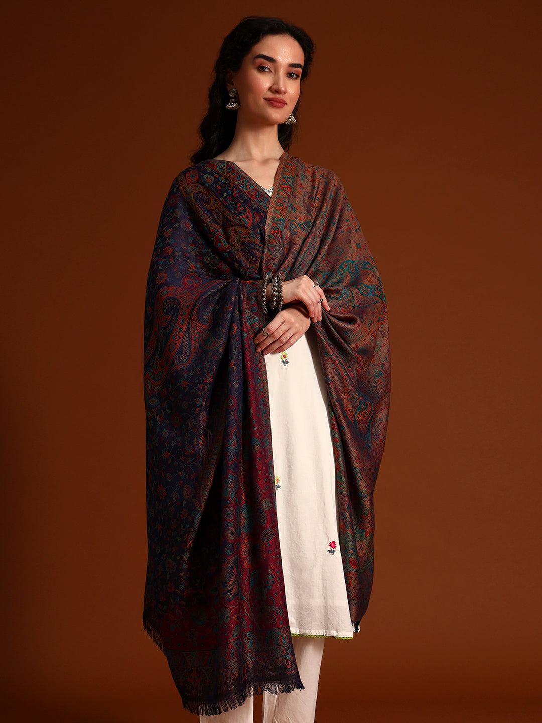 Pashmoda Women Floral Heritage Kaani Elegance Wool Blend Kashmiri Shawl, Stole, Scarf | Luxury Pashmina Jamawar Soft Warm Evening Wrap (Size 40X80 inches )