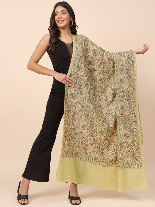 Women Gilkaari Pure Wool Embroidered Shawl (Size 101X203 CM)