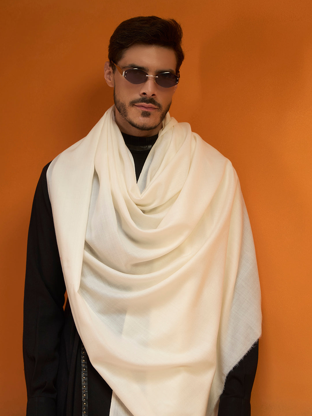 Men Verdant Grace Fine Wool Blend Solid Melange Shawl