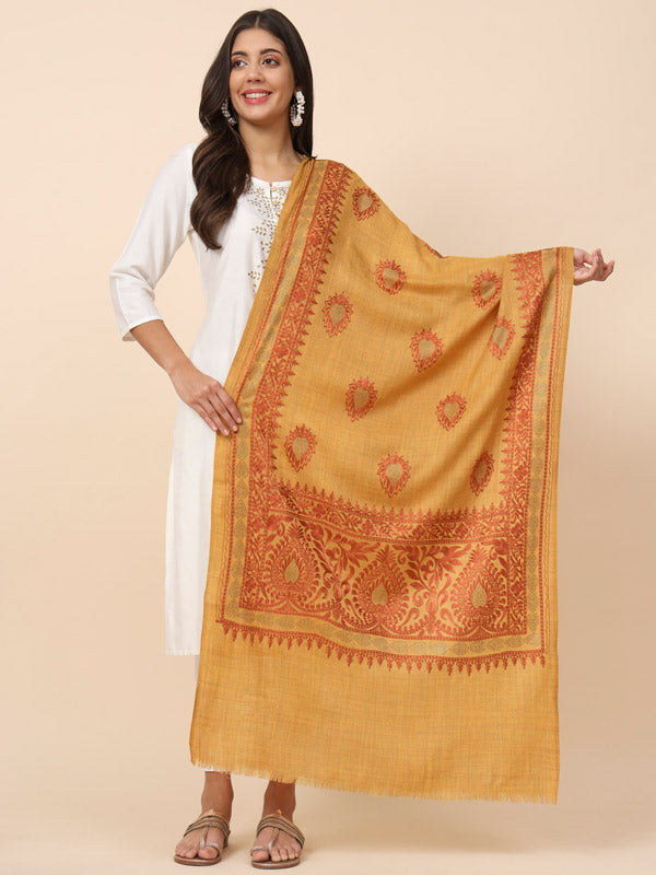 Women Nagma Pure Wool  Embroidered Stole (Size 71X203 CM)