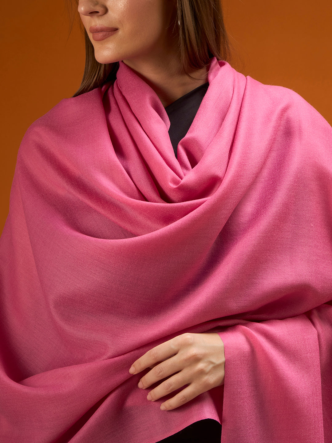 Women Verdant Grace Fine Wool Blend Solid Melange Shawl
