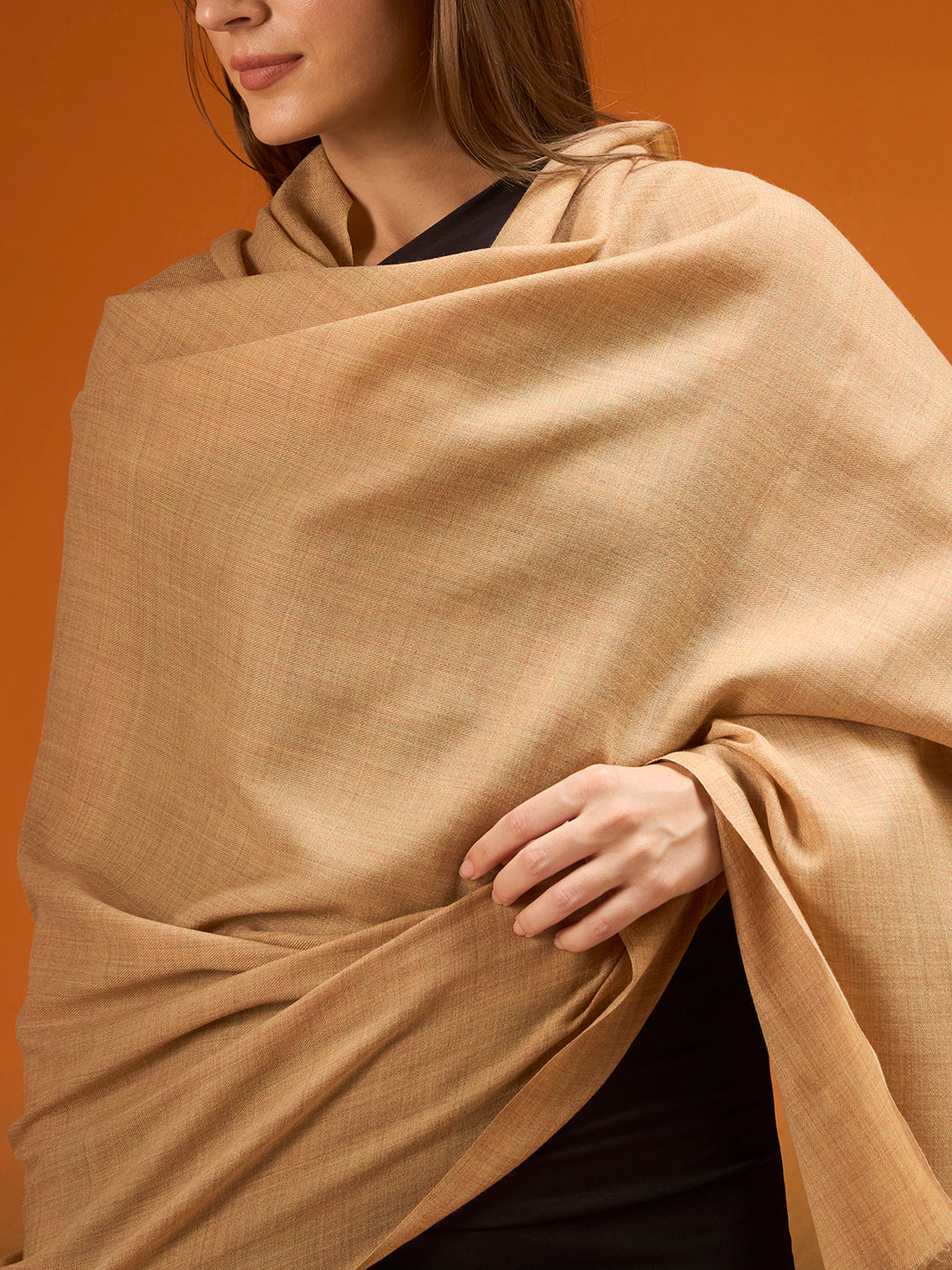Women Verdant Grace Fine Wool Blend Solid Melange Shawl