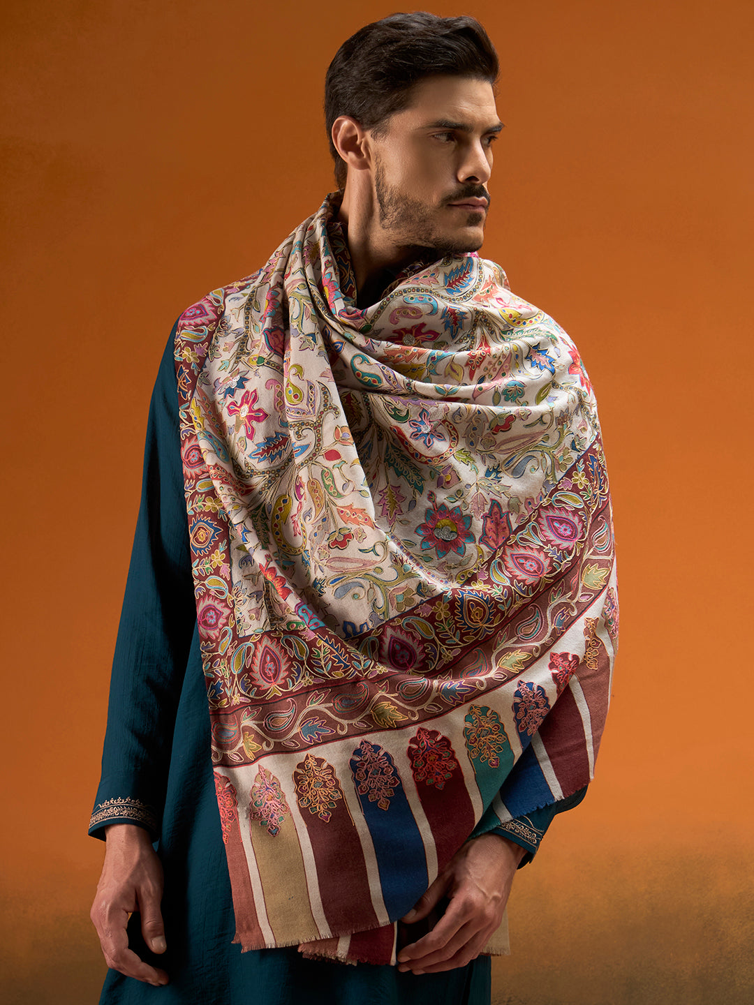 Men Nafees Naqsh Fine Wool Kalamkari Embroidered Shawl