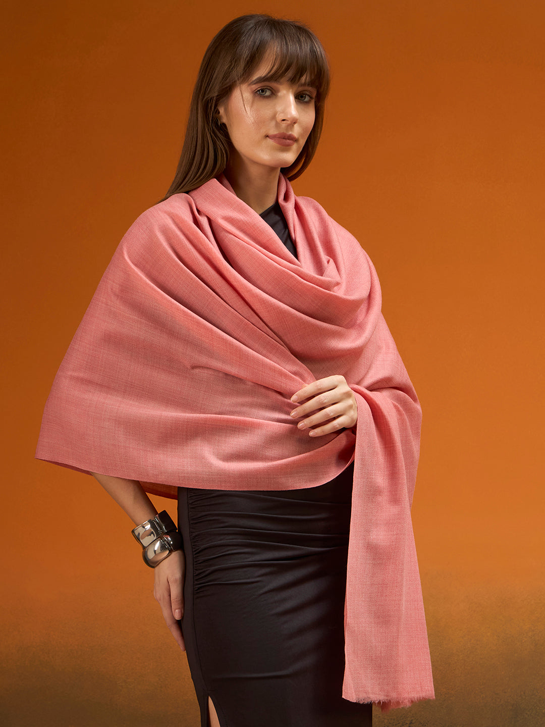 Women Verdant Grace Fine Wool Blend Solid Melange Shawl