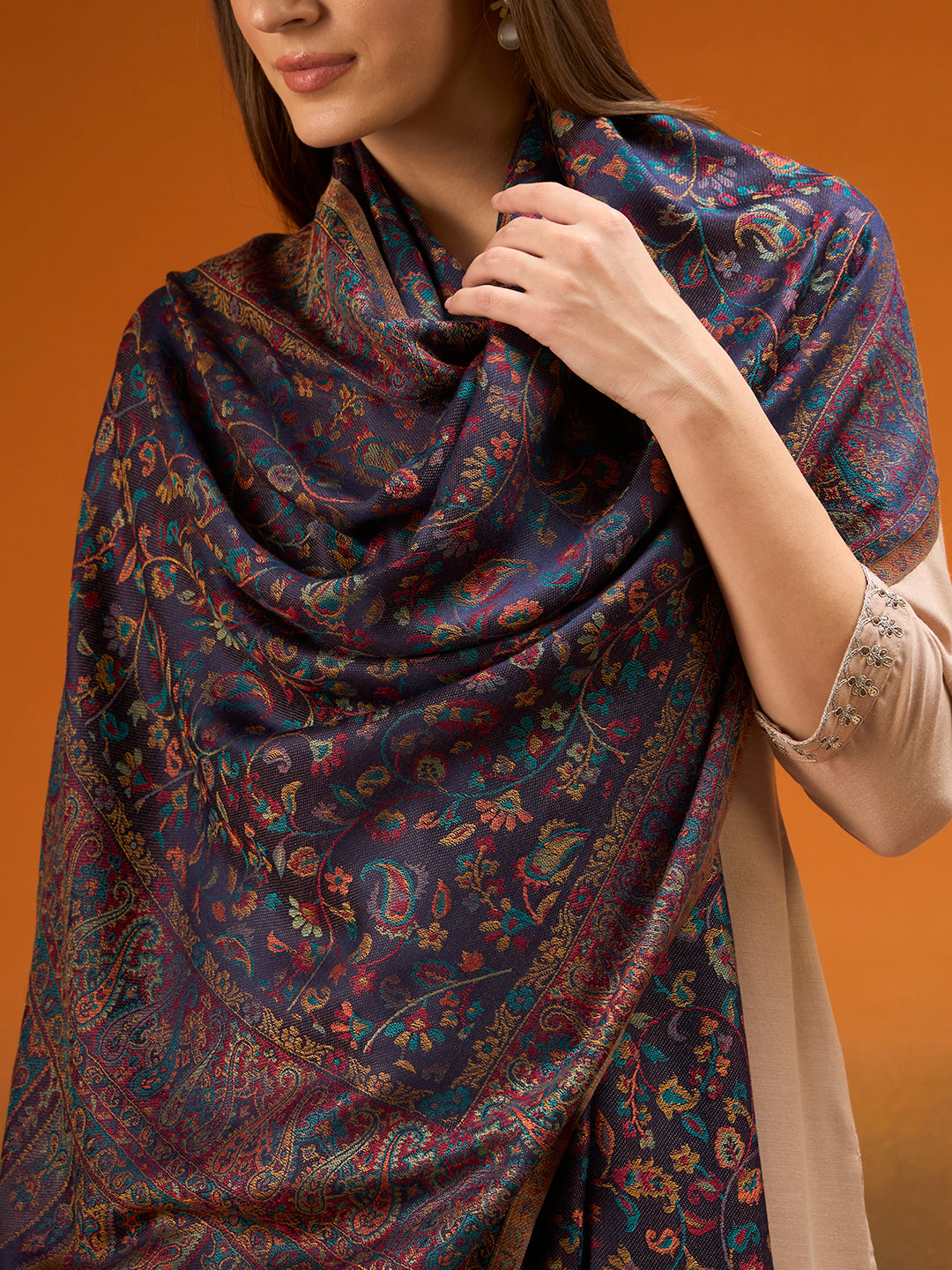 Pashmoda  Imperial Royal botanica Stole for Women, Wool Blend Pashmina Style Shawl Wrap, Traditional Kashmiri Jamawar Woven Design, Luxury Evening & Festive Scarf (28 x 80 Inches)