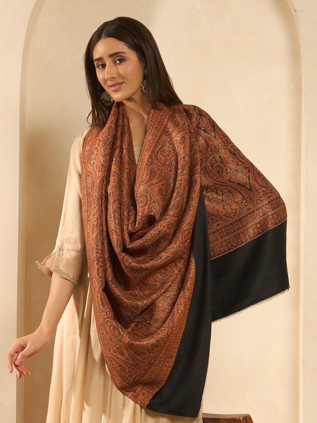Pashmoda Women Regalis Zari Reversible Kaani Fine Wool Shawl, Shawl, Scarf, Heritage Kashmiri Pashmina Stole, Evening Wrap (Size 40X80 inches)