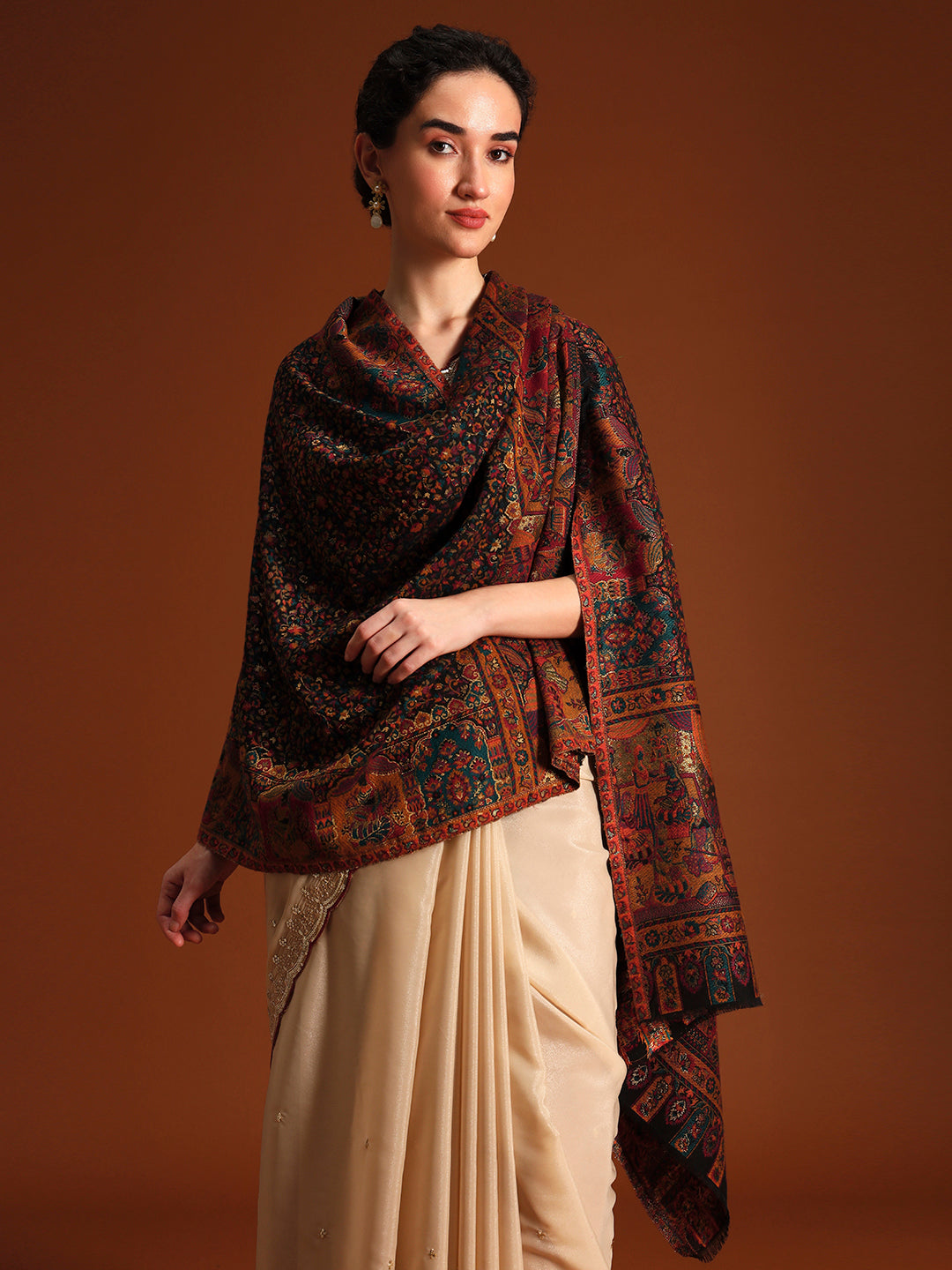 Pashmoda  Imperial Autumn Canopy kaani stole Stole for Women, Wool Blend Pashmina Style Shawl Wrap, Traditional Kashmiri Jamawar Woven Design, Luxury Evening & Festive Scarf (28 x 80 Inches)