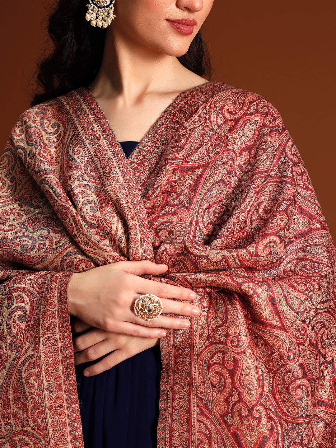 Pashmoda Women Regalis Zari Reversible Kaani Fine Wool Shawl, Shawl, Scarf, Heritage Kashmiri Pashmina Stole, Evening Wrap (Size 40X80 inches)