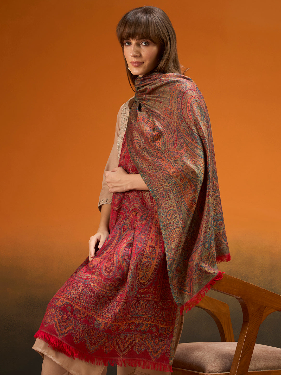 Pashmoda Women  Grand Paisley Kaani Wool Blend Kashmiri Shawl, Stole, Scarf | Luxury Pashmina Jamawar Soft Warm Evening Wrap (Size 40X80 inches )