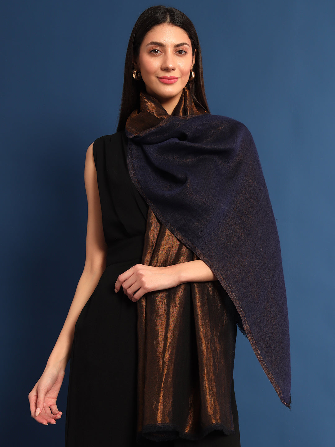 Pashmoda Women’s Zarish Reversible Zari Moonlight Fine Wool Stole (Size: 71x203 Cm)