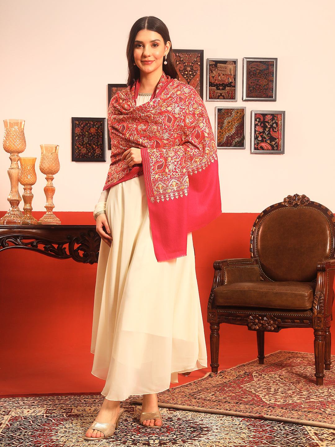 Pashmoda Women Ruhani Fine Wool Nalki Hand Embroidered Shawl (Size: 101x203 Cm)