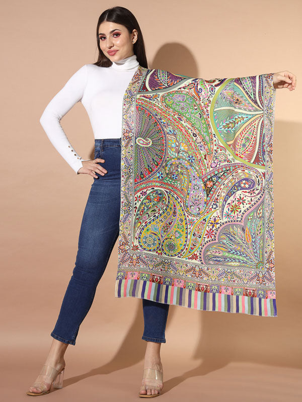 Women's Zarbaft Multicoloured Printed Stole (Size : 71X203 CM)