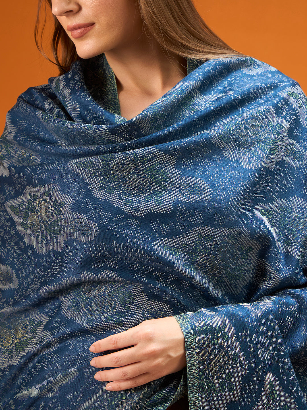 Pashmoda  Imperial Royal brocade Stole for Women, Wool Blend Pashmina Style Shawl Wrap, Traditional Kashmiri Jamawar Woven Design, Luxury Evening & Festive Scarf (28 x 80 Inches)