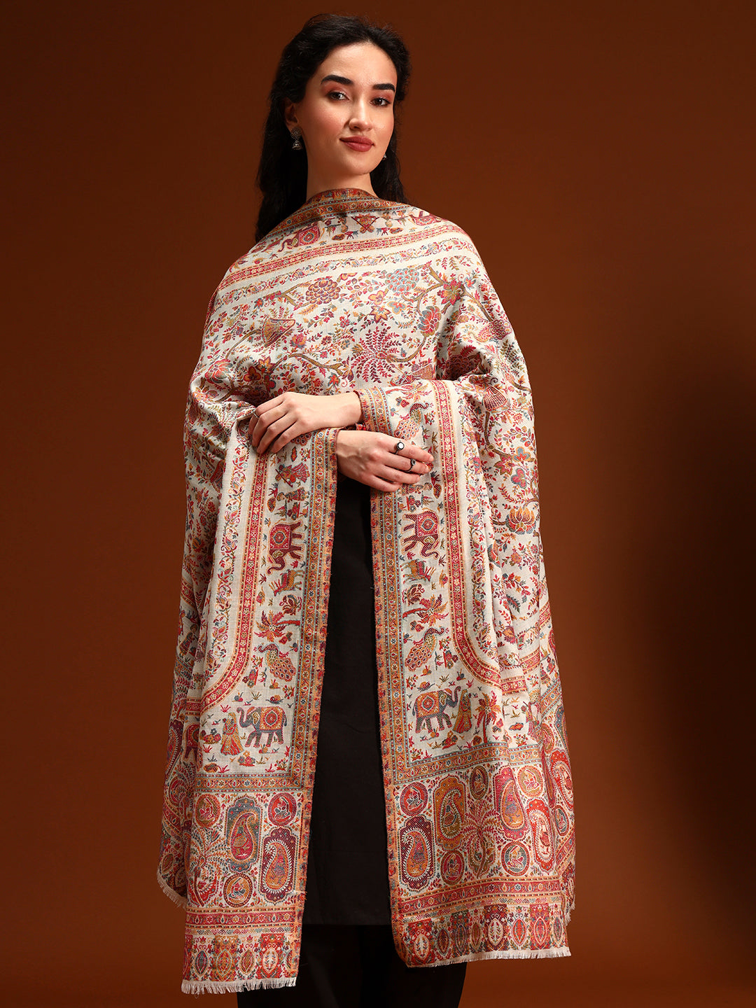 Pashmoda Women Orchard Kaani Wool Blend Kashmiri Shawl, Stole, Scarf | Luxury Pashmina Jamawar Soft Warm Evening Wrap (Size 40X80 inches )