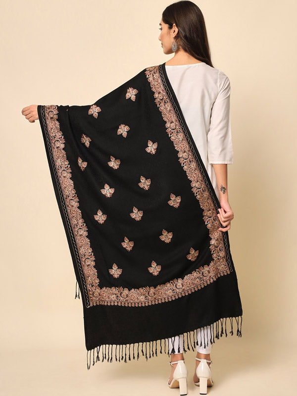 Women’s Black Aari Embroidered Stole (Size 71X203 CM)