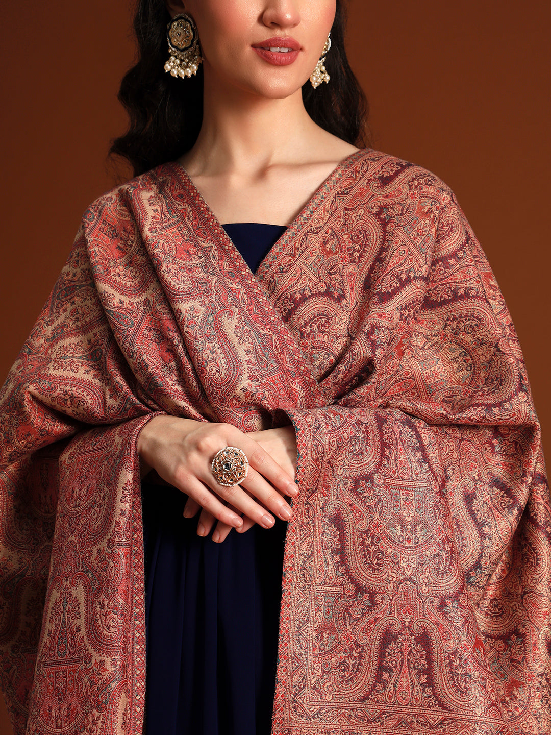 Pashmoda Women Gulnaar Royale Zari Reversible Kaani Fine Wool Shawl, Shawl, Scarf, Heritage Kashmiri Pashmina Stole, Evening Wrap (Size 40X80 inches)