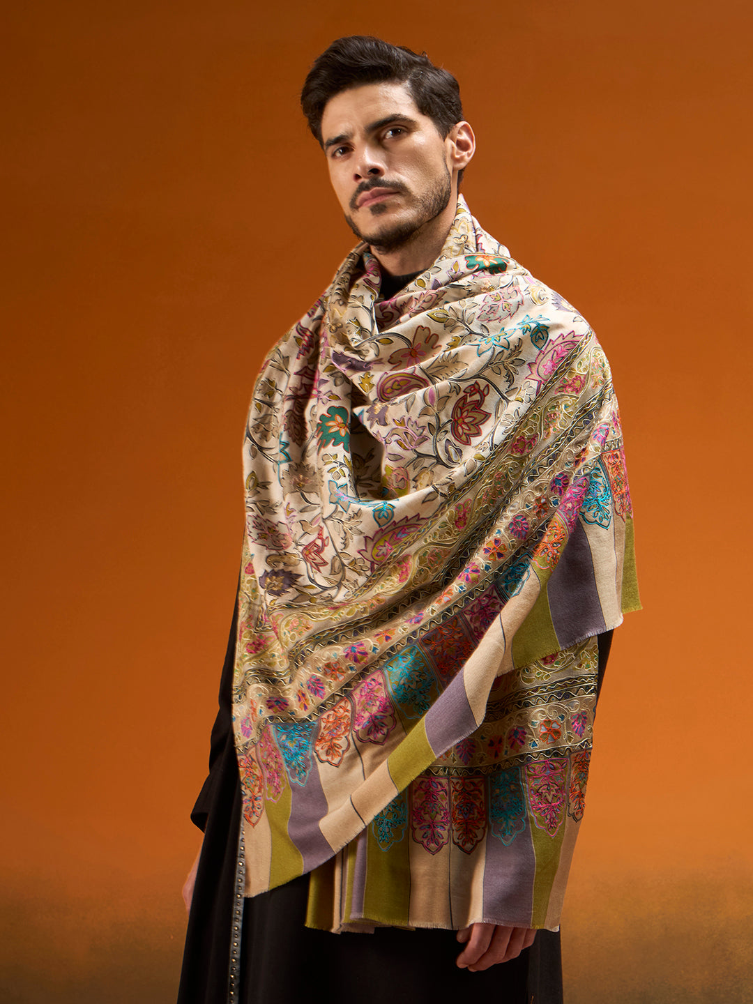 Men Nazakat Fine Wool Kalamkari Embroidered Shawl