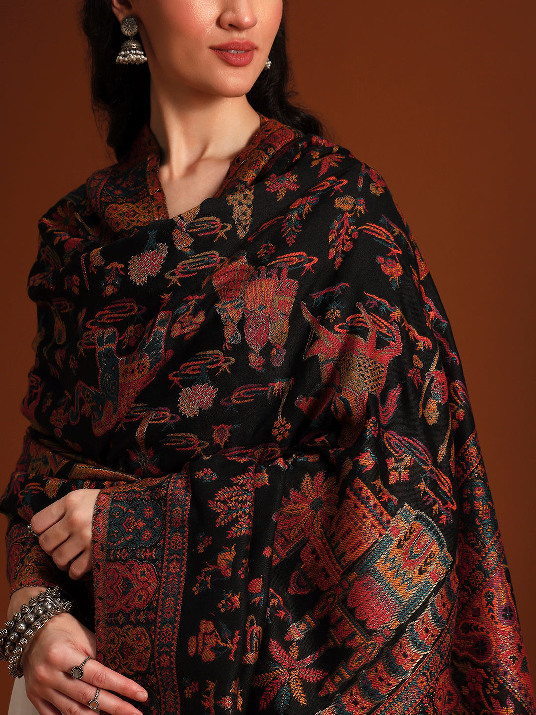 Pashmoda Women Gulrukh Zari Reversible Kaani Fine Wool Shawl, Shawl, Scarf, Heritage Kashmiri Pashmina Stole, Evening Wrap (Size 40X80 inches)