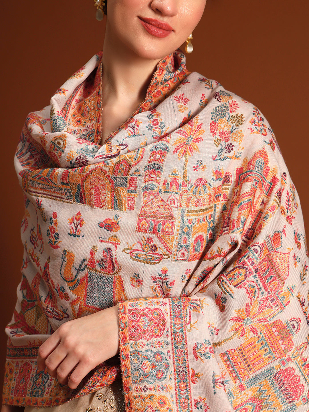 Pashmoda Imperial Gulzar kaani stole Stole for Women, Wool Blend Pashmina Style Shawl Wrap, Traditional Kashmiri Jamawar Woven Design, Luxury Evening & Festive Scarf (28 x 80 Inches)