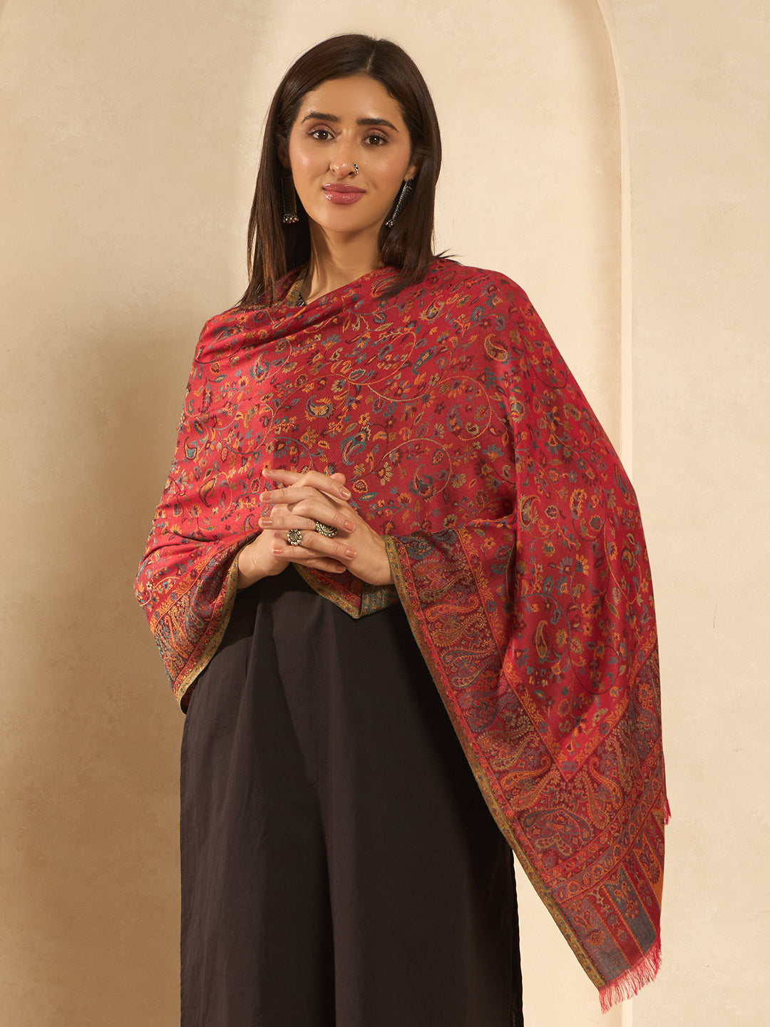 Pashmoda  Imperial Royal botanica Stole for Women, Wool Blend Pashmina Style Shawl Wrap, Traditional Kashmiri Jamawar Woven Design, Luxury Evening & Festive Scarf (28 x 80 Inches)