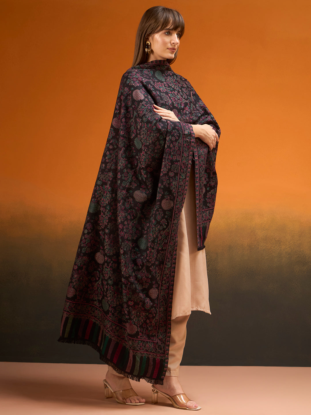 Pashmoda  Imperial Aurelia Stole for Women, Wool Blend Pashmina Style Shawl Wrap, Traditional Kashmiri Jamawar Woven Design, Luxury Evening & Festive Scarf (28 x 80 Inches)