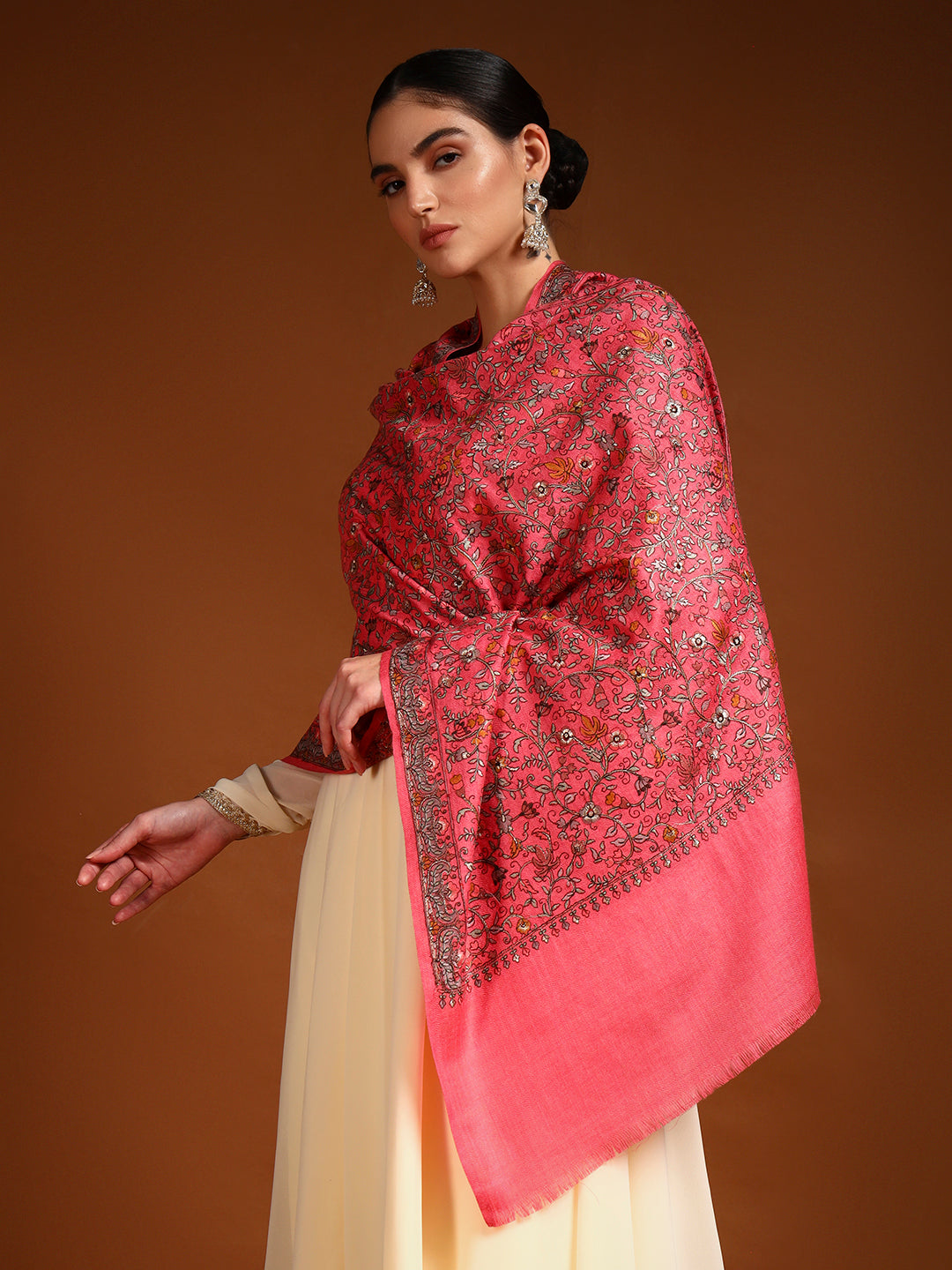 Pashmoda Women Shabnum 100% Pure Wool Sozni Hand Embroidered Stole (Size-71 × 203 cm)