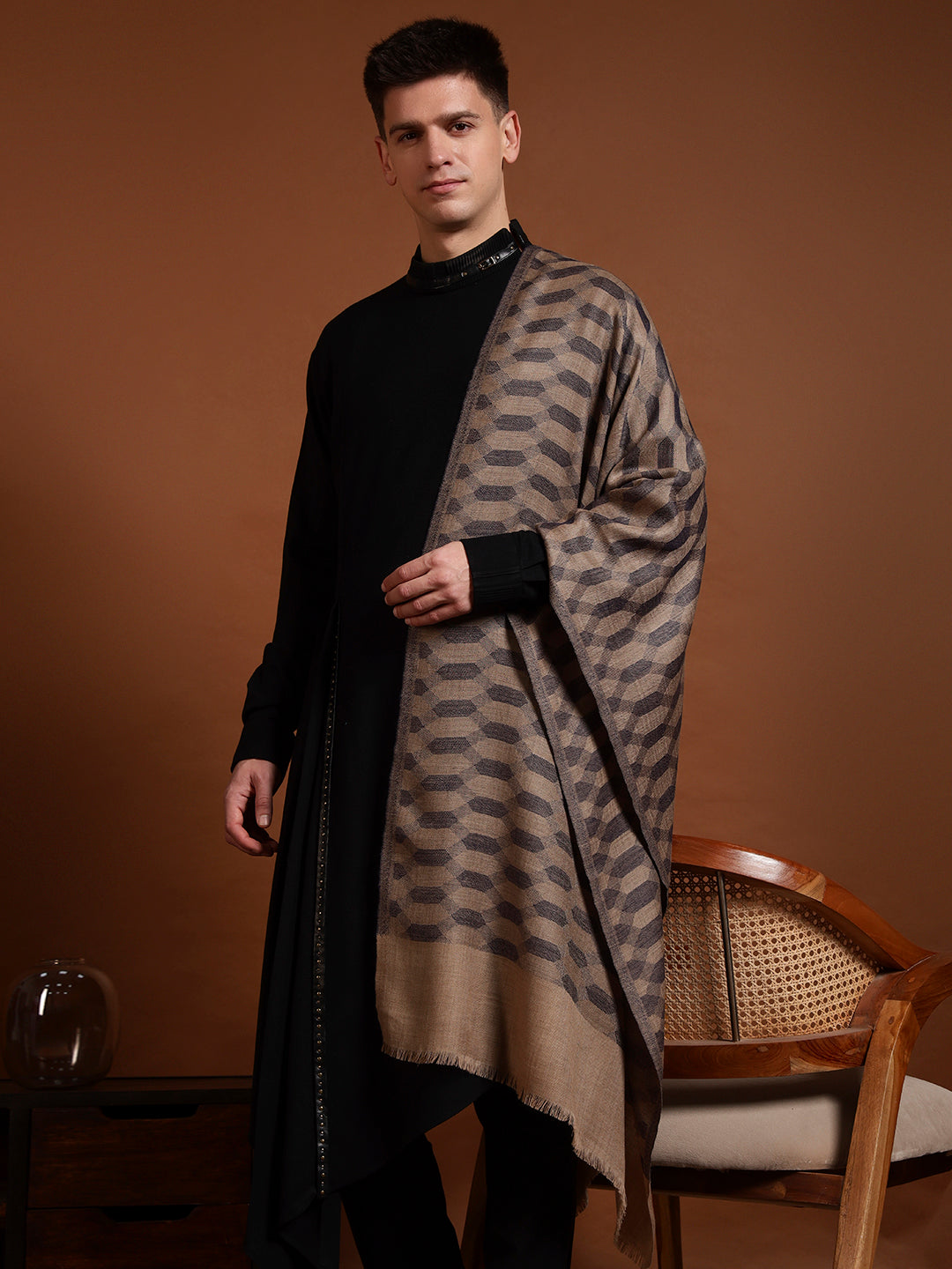 Men Kavya Ikat 100% Pure Wool Checkered Stole