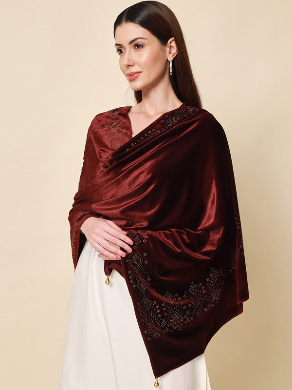 Women's Zehreen Velvet Crystal Shawl (Size 72X207 CM )