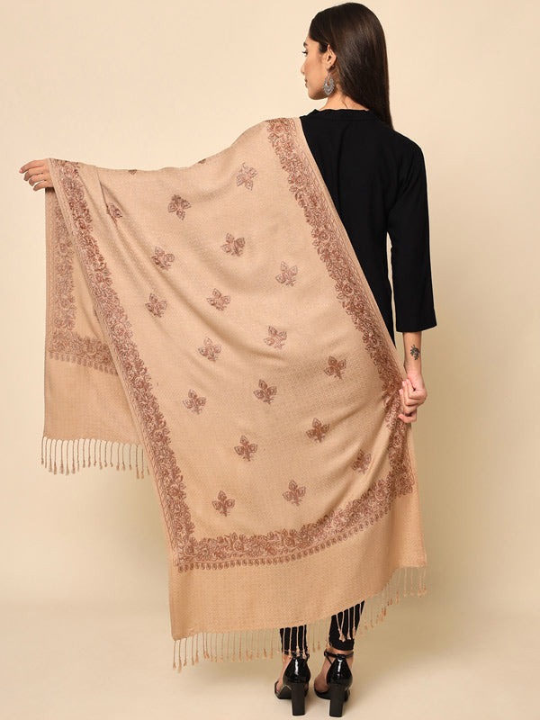 Women’s Beige Aari Embroidered Shawl (Size 71X203 CM)