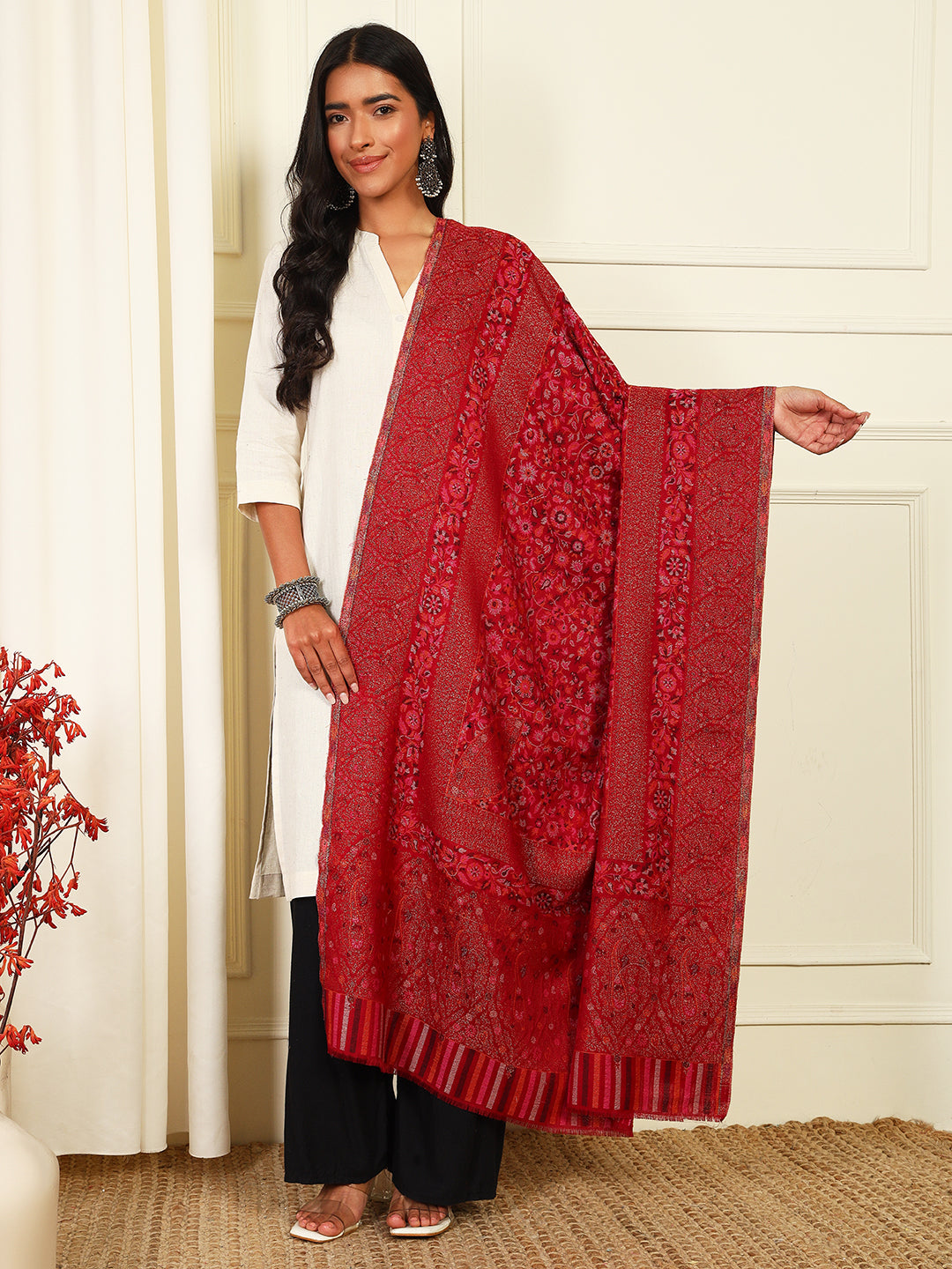 Pashmoda Women Rangrez Kaani Wool Blend Kashmiri Shawl (40 X 80 Inches)