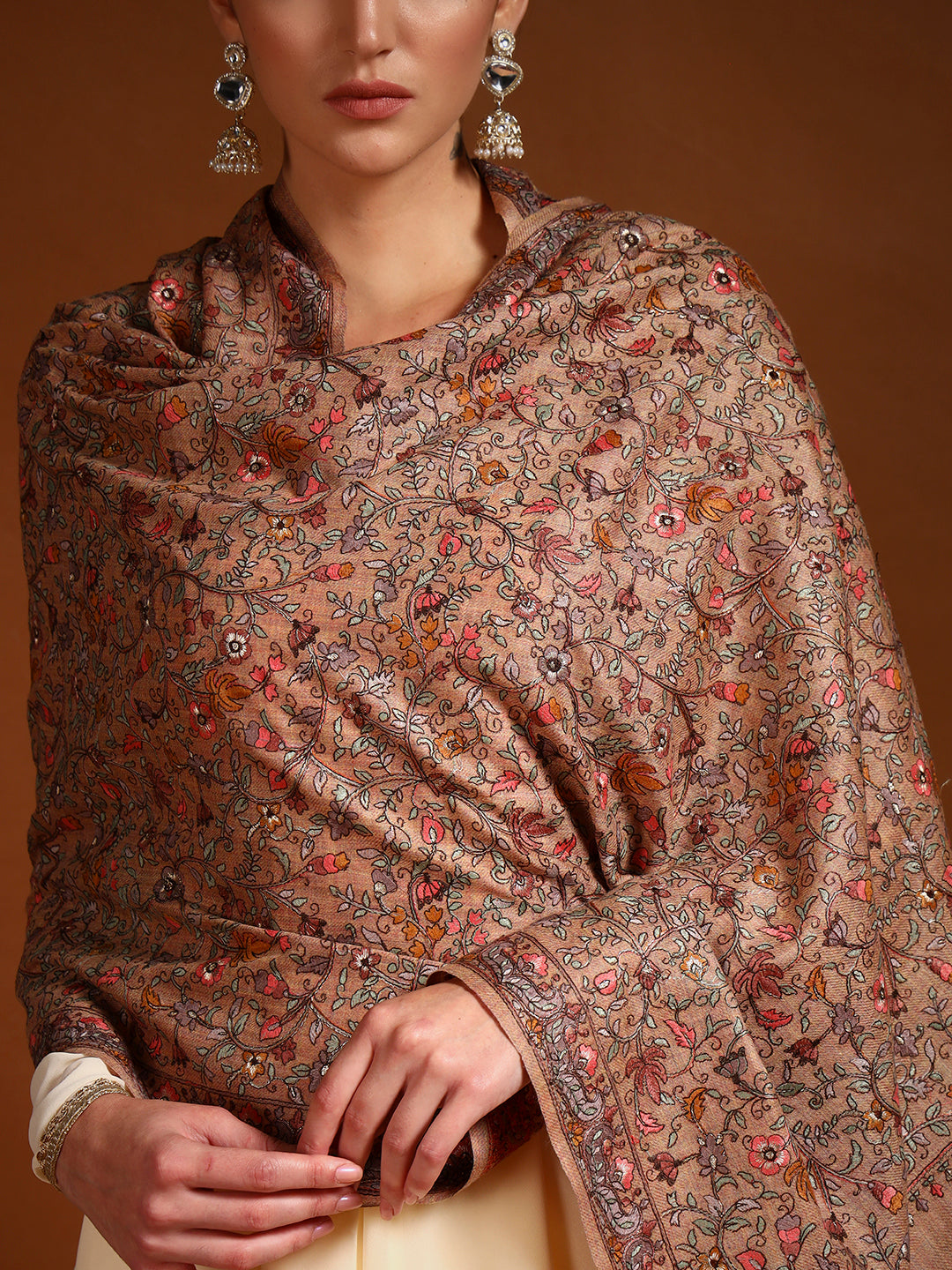 Pashmoda Women Shabnum 100% Pure Wool Sozni Hand Embroidered Stole (Size-71 × 203 cm)