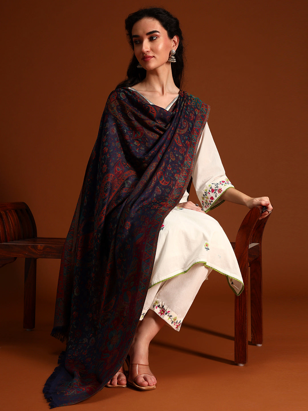 Pashmoda Women Floral Heritage Kaani Elegance Wool Blend Kashmiri Shawl, Stole, Scarf | Luxury Pashmina Jamawar Soft Warm Evening Wrap (Size 40X80 inches )