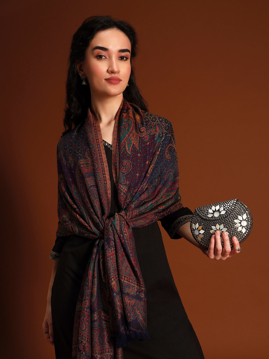 Pashmoda Women  Grand Paisley Kaani Wool Blend Kashmiri Shawl, Stole, Scarf | Luxury Pashmina Jamawar Soft Warm Evening Wrap (Size 40X80 inches )