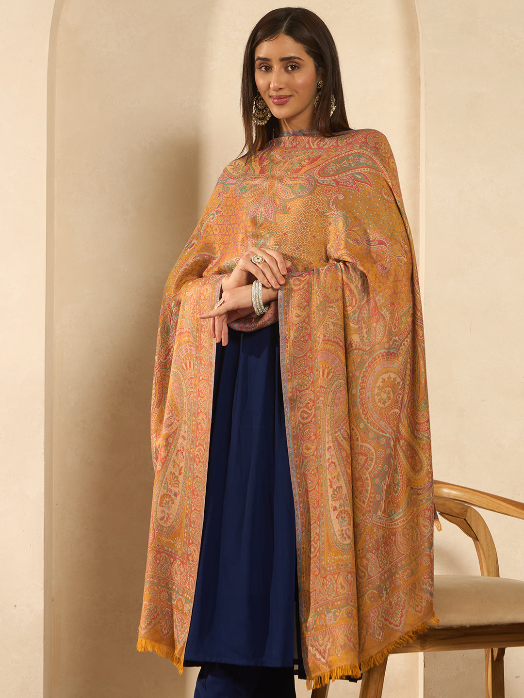 Pashmoda Women  Grand Paisley Kaani Wool Blend Kashmiri Shawl, Stole, Scarf | Luxury Pashmina Jamawar Soft Warm Evening Wrap (Size 40X80 inches )