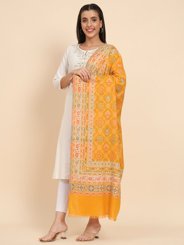Women Yellow Woven Design Jamawar Shawl (Size 101X203 CM)