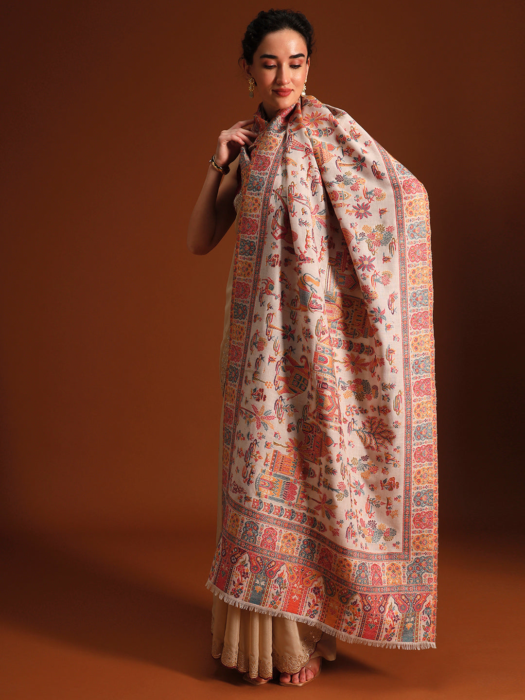 Pashmoda Imperial Gulzar kaani stole Stole for Women, Wool Blend Pashmina Style Shawl Wrap, Traditional Kashmiri Jamawar Woven Design, Luxury Evening & Festive Scarf (28 x 80 Inches)
