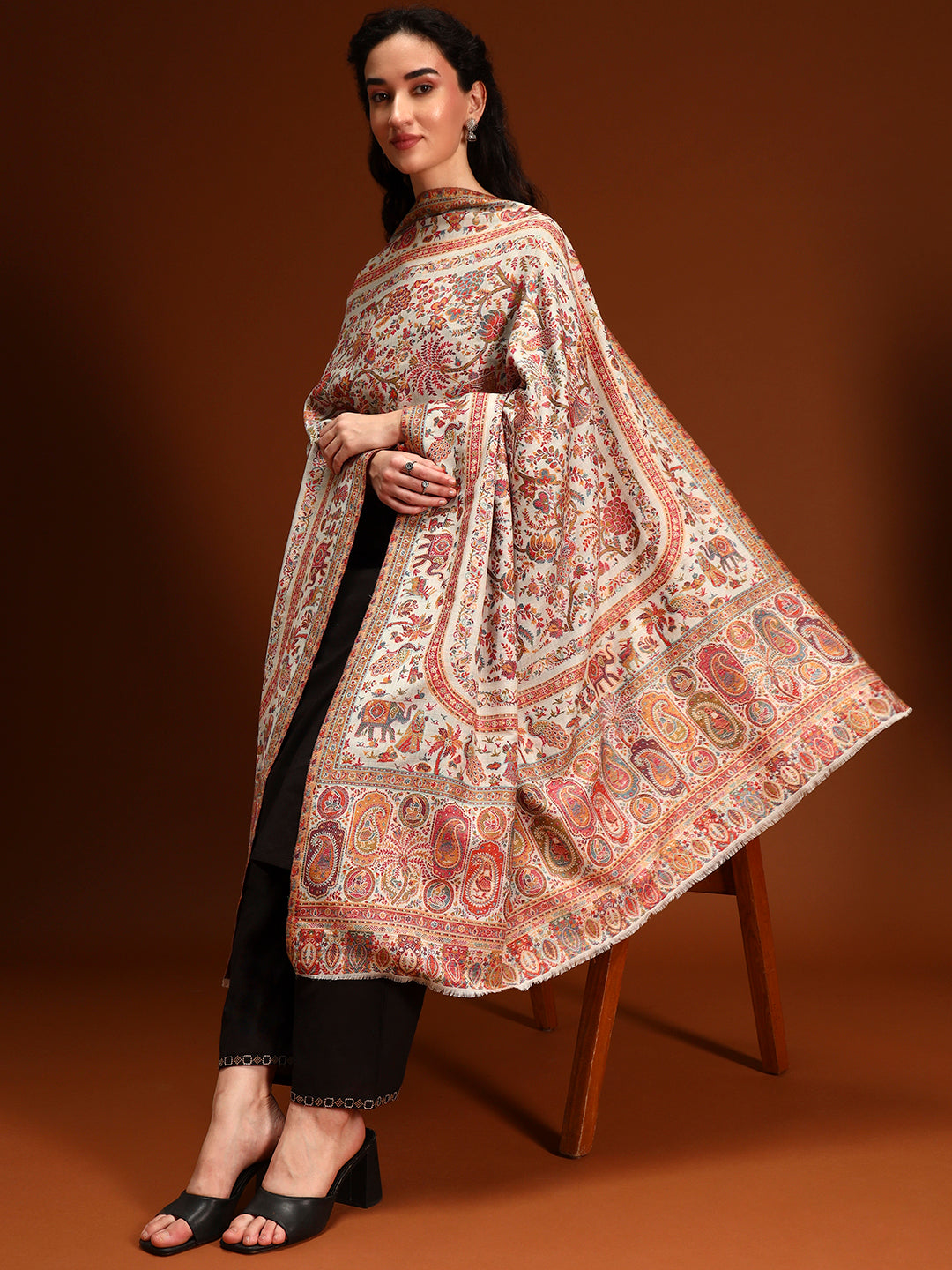 Pashmoda Women Orchard Kaani Wool Blend Kashmiri Shawl, Stole, Scarf | Luxury Pashmina Jamawar Soft Warm Evening Wrap (Size 40X80 inches )