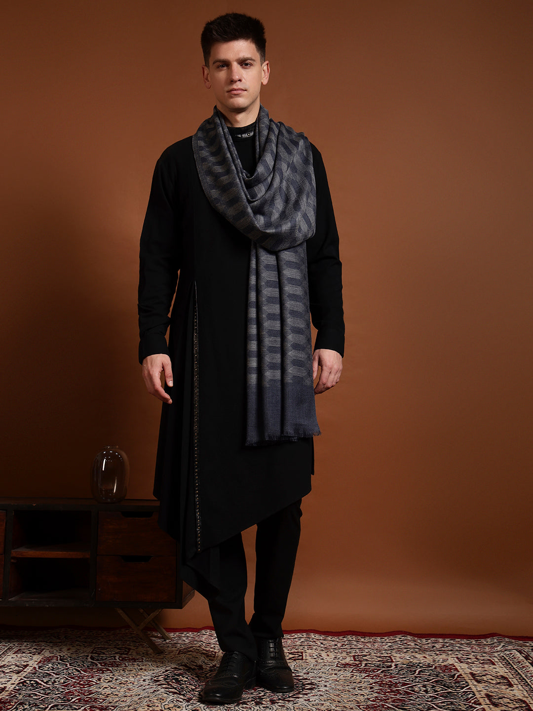 Men Kavya Ikat 100% Pure Wool Checkered Stole