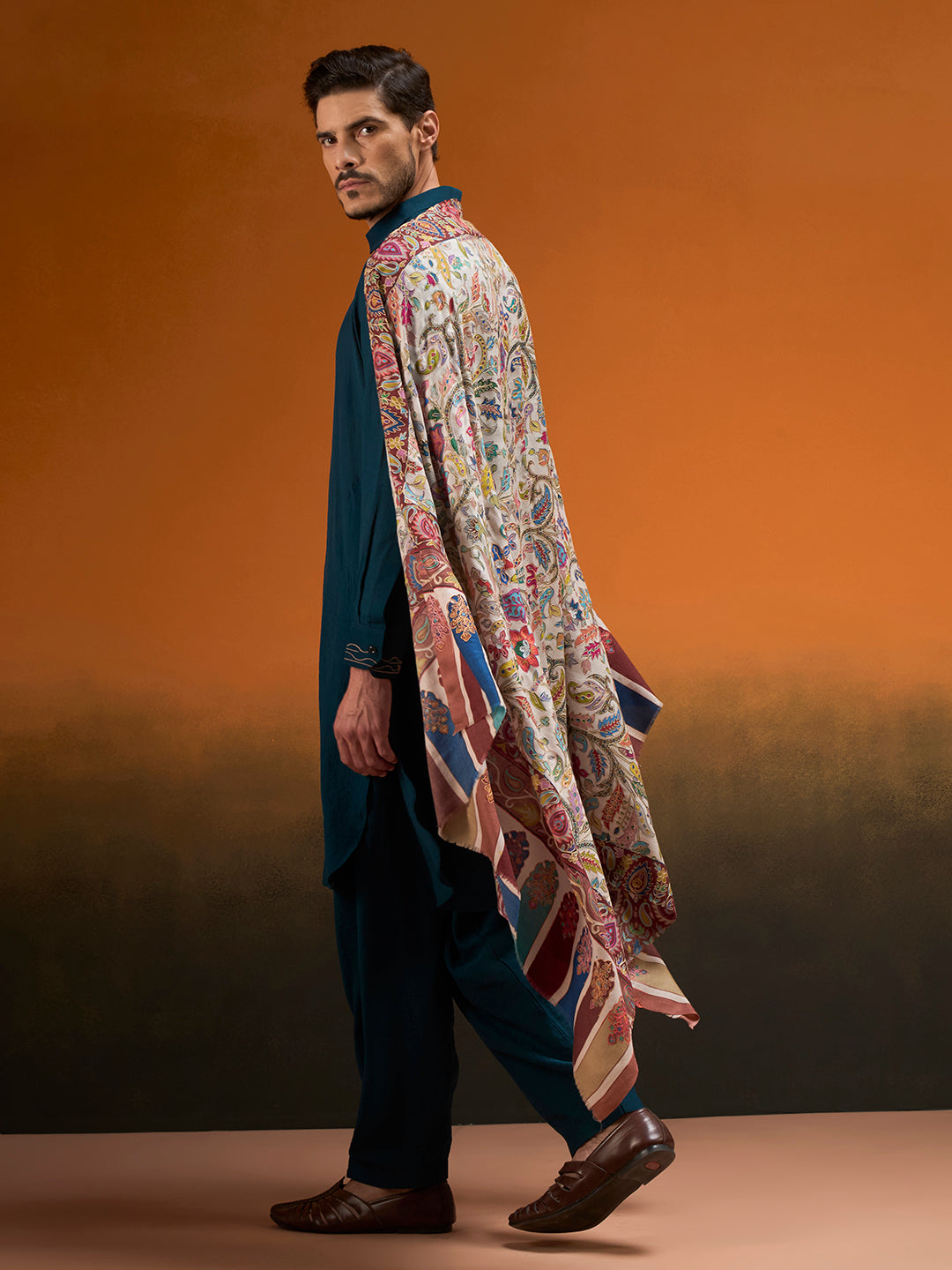 Men Nafees Naqsh Fine Wool Kalamkari Embroidered Shawl