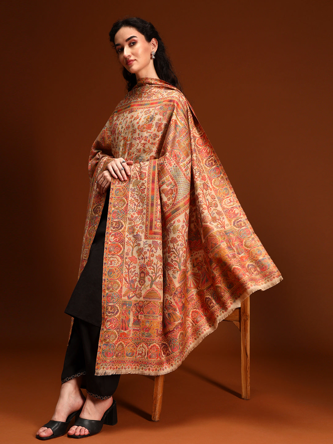 Women Shahi Manzar Kaani Wool Blend Kashmiri Shawl