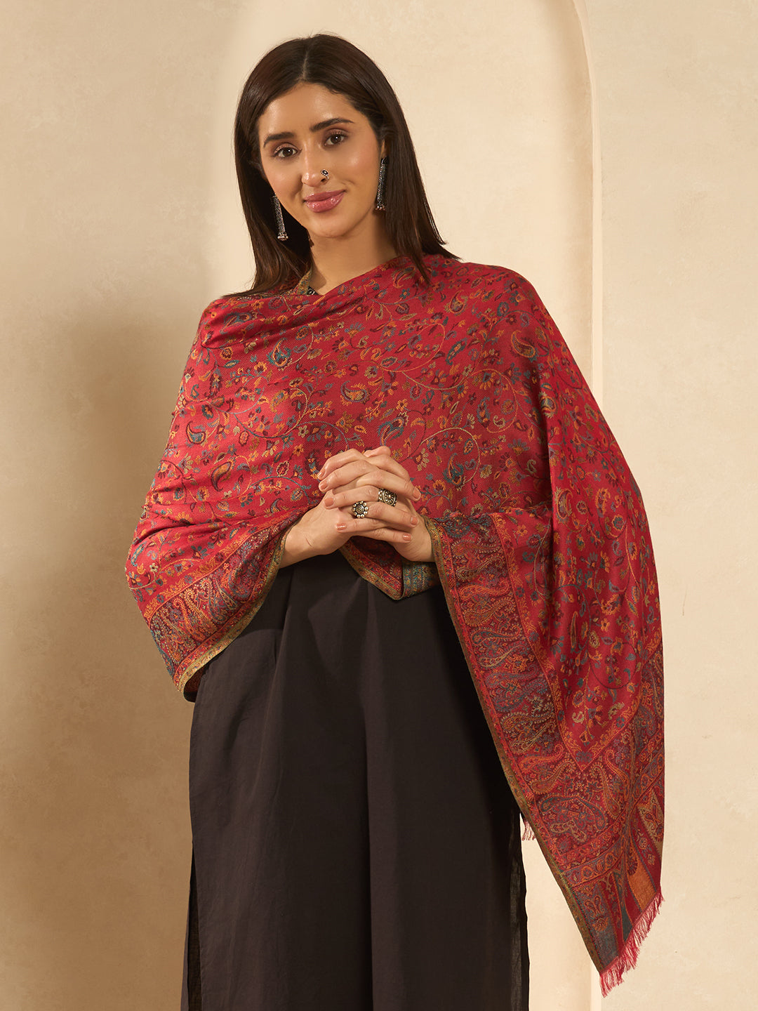 Pashmoda  Imperial Royal botanica Stole for Women, Wool Blend Pashmina Style Shawl Wrap, Traditional Kashmiri Jamawar Woven Design, Luxury Evening & Festive Scarf (28 x 80 Inches)