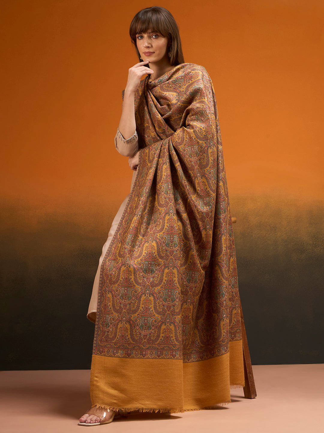 Pashmoda Women Gulnaar Royale Zari Reversible Kaani Fine Wool Shawl, Shawl, Scarf, Heritage Kashmiri Pashmina Stole, Evening Wrap (Size 40X80 inches)