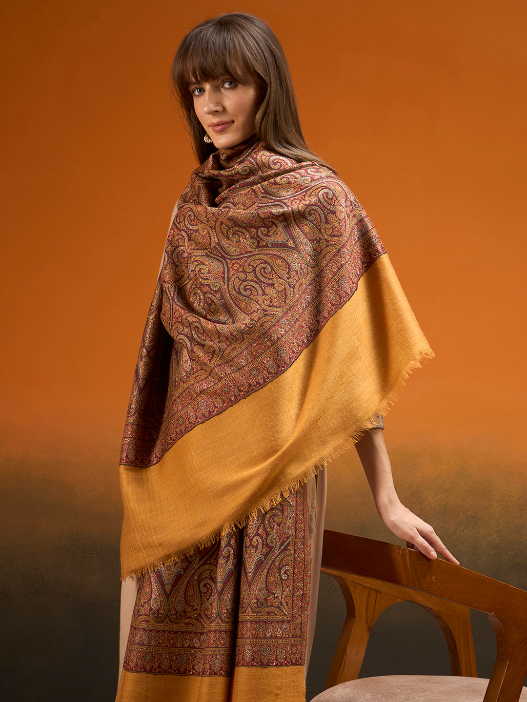 Pashmoda Women Regalis Zari Reversible Kaani Fine Wool Shawl, Shawl, Scarf, Heritage Kashmiri Pashmina Stole, Evening Wrap (Size 40X80 inches)