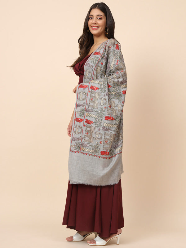 Women Dilkash Pure Wool Embroidered Stole (Size 71X203 CM)